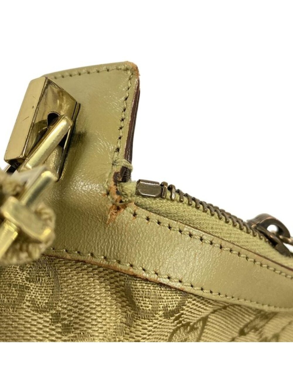 ★SOLD★ Gucci Shoulder Bag GG Pattern Beige Green Leather - Picture 8 of 12